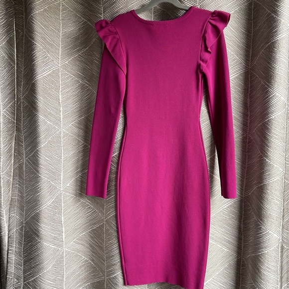 Bebe Shoulder Ruffle Dress Bright Rose Pink Size XXS - Picture 3 of 5